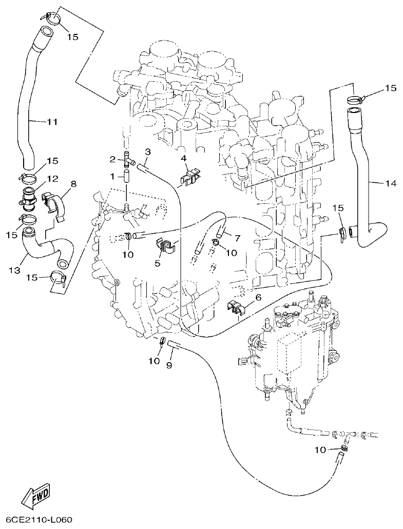 Yamaha F225FET, FL225FET CYLINDER & CRANKCASE 4 parts diagram